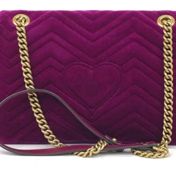 Gucci GG Marmont Velvet Matelassé Loved Embroidered Medium Shoulder Bag. - Picture 15 of 16